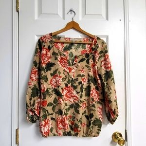 Satin floral puff sleeve blouse